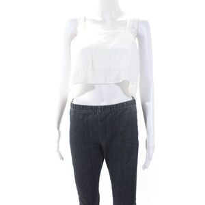 Line + Dot Womens Back Zip Square Neck Draped Crop Top White Size Small